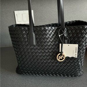 Anne Klein Black Woven Tote Bag